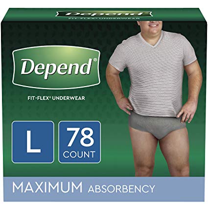 Depend FIT-FLEX Incontinence Underwear for Men, Maximum Absorbency, Disposable, L, Grey, 78 Count