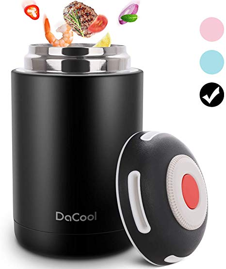 DaCool Insulated Lunch Container Vacuum Stainless Steel Hot Food Jar 16 oz Insulated Food Soup Thermos for Kids Adult Lunch Box Leak Proof for School Office Picnic Travel Outdoors, BPA Free - Black