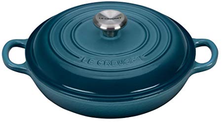 Le Creuset LS2532-306MSS Signature Enameled Cast-Iron 3 1/2 Quart Round Braiser, Marine w/SS Knob