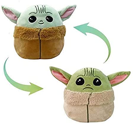 6.5Inch Baby Yoda Reversible Plushie Toys Double-Sided Flip Plush Toy (Green to Blue)