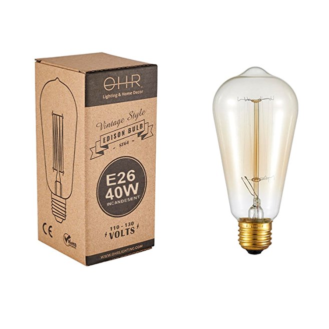 Ohr Lighting Single Vintage Style Edison Bulbs Dimmable 40 Watt Incandescent Squirrel Cage Filament Classic E26 Base