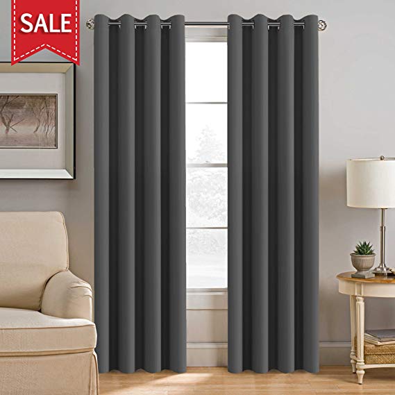 H.VERSAILTEX Thermal Insulated Full Blackout Window Shades,Gun Metal Color Grommet Curtains for Bedroom/Living Room,-52" W by 84" L-Charcoal Gray-One Panel