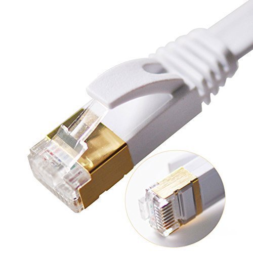 Ethernet Cable, Vandesail® CAT7 LAN Network Cable RJ45 High Speed Patch Cord STP Gigabit 10/100/1000Mbit/s with Gold Plated Lead for Switch/ Router/ Modem/ Patch Panel (1m/ 3ft, White Flat-Half Gold Plug)