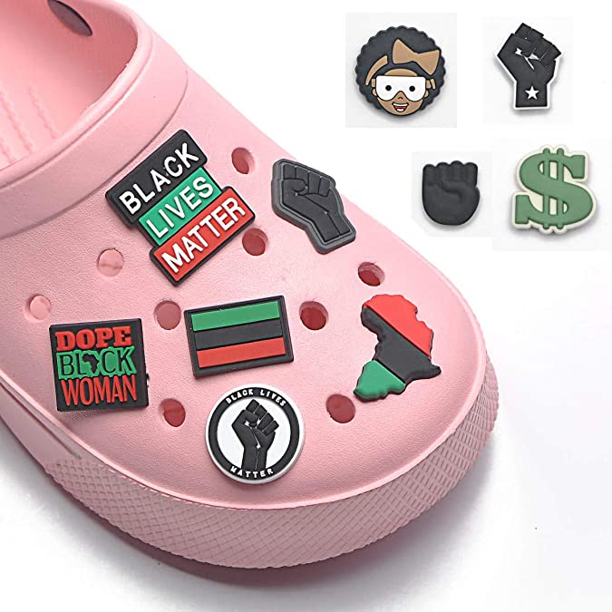 MoreDays Shoe Charms Black lives Matter Fits for Clog Sandals Decoration with Wristband Bracelet for Kids Boy Girls Men Women Party Favors Birthday Gifts 6,10,20pcs