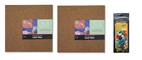 Quartet Cork Tiles, 12" x 12", Cork Board, Bulletin Board, Mini Wall, 8 Pack (102) - Bundle Includes Plextool Pins