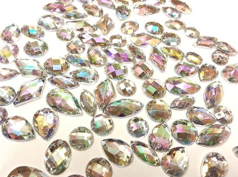 80 Ab Clear Faceted Acrylic Sew On, Stick on Diamante Crystal Rhinestone Gems