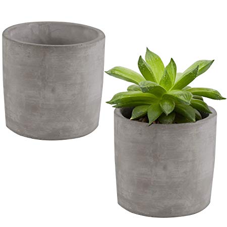 MyGift 4-Inch Rustic Gray Clay Mini Canister Succulent Planter Pots, Set of 2