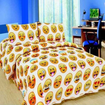Emoji Design Duvet Cover with Matching Pillow Case Bedding Set (Double (200cm x 200cm), Smiley Face)