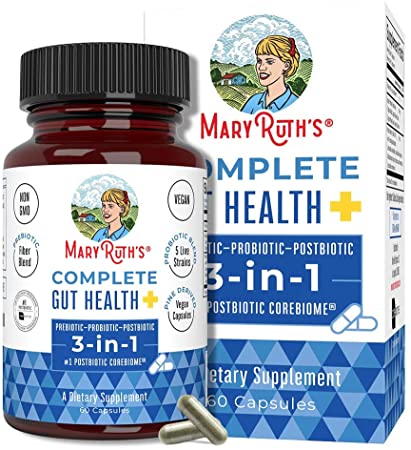 Complete Gut Health  by MaryRuth's | 3-in-1 Prebiotic   Probiotic   Postbiotic Corebiome® Vegan Gastrointestinal Support | Support Gut Health & Immune Function | 2 capsules per serving; 30 servings