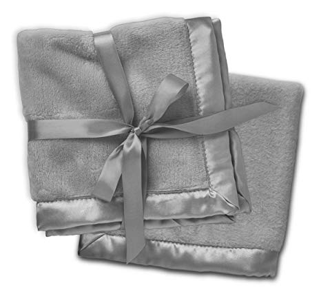 2 Gray Security Blankets, Baby Blankie Small Mini Blanket, 15 Inches x 15 Inches, Set of 2, Satin Trim, 2 Pack