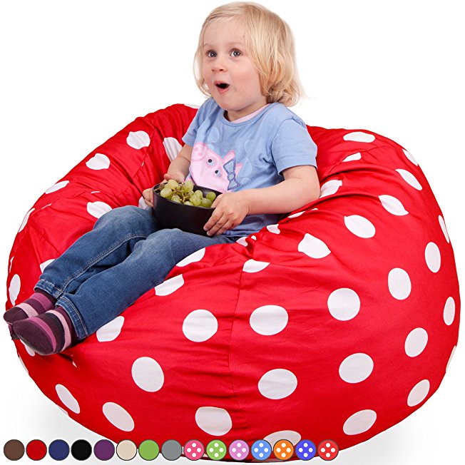 Oversized Bean Bag Chair in Flaming Red & White Polka Dots - Machine Washable Big Soft Comfort Cover & Memory Foam Filler - Cozy Lounger & Bed - Kids & Teens Love This Huge Sack -Panda Sleep Furniture
