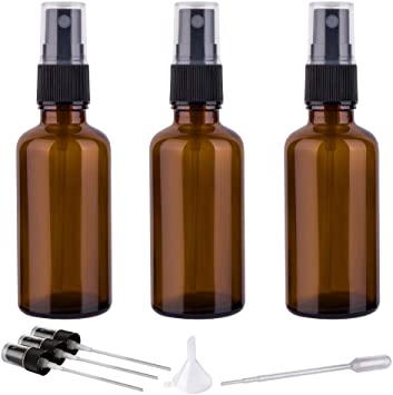 2oz Small Amber Glass Spray Bottles for Essential Oils, Empty Fine Mist Spray Bottles With Black Sprayer 3 Pack