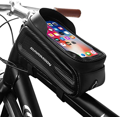 CIGNA Bike Phone Front Frame Bag - Waterproof Bicycle Top Tube Tool Storage Handlebar Bag with Touch Screen Holder Case for Android/iPhone Cellphones Under 6.2”