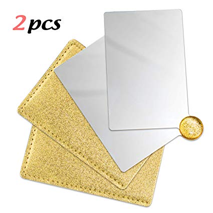 2Packs Unbreakable Stainless Steel Makeup Mirrors,Vanity Mirror small for Purse Handbag Travel, Cosmetic Rectangular Handheld Compact Pocket Mirror Tiny Wallet Mirror Plate for Makeup