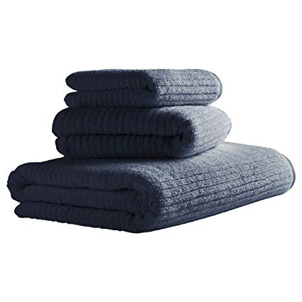 Rivet Ribbed Cotton Towel Set, Set of 3, Denim Blue