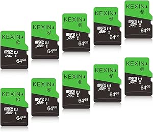 KEXIN 64GB Micro SD Card with SD Adapter microSDXC Memory Card UHS-I C10 U1 Micro SD Card Full HD High Speed TF Card for Smartphone Tablet Action Camera Dash Cam Game Console, 10 Pack 64 G