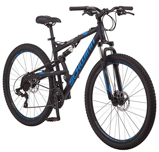 Schwinn S29 Dual-Suspension Mountain Bike, Featuring 20-Inch/Large Aluminum Frame, 29-Inch Wheels with Mechanical Disc Brakes, 21-Speed Shimano Drivetrain, Matte Black