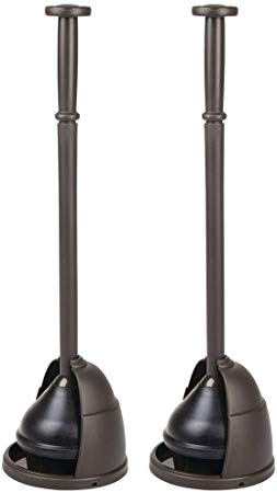mDesign Plastic Toilet Bowl Plunger Set - with Drip Tray, Compact Discreet Freestanding Bathroom Storage Organization Caddy with Base, Sleek Modern Design - Heavy Duty, 2 Pack - Bronze