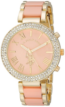 US Polo Assn Womens USC40063 Gold-Tone and Pink Bracelet Watch