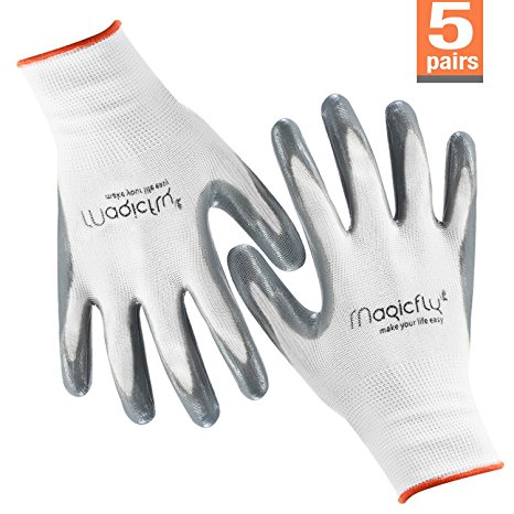 Garden Gloves Women 5 pairs, Magicfly Comfort Flex Nitrile Coated Work Gloves Breathable, Premium grade, special protective coating against cuts. (Size: SmallX3, MediumX2)