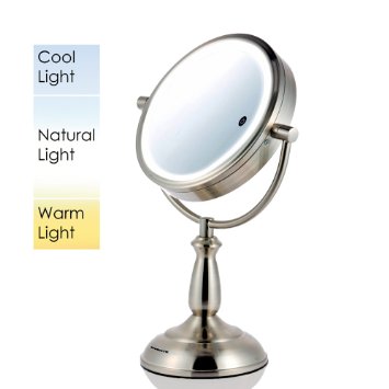 Ovente MPT75BR Multi Touch Tabletop Makeup Mirror with 3 Tone LED Light Option, 7.5 inch, 1x/10x Magnification, Brushed