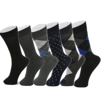 Men's Cotton 6 Pack Dress Socks Solid Ribbed Argyle Shoe Size 6-12