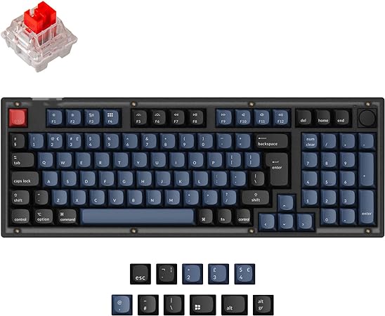 Keychron V5 96% ISO-UK-Layout Wired Custom Mechanical Keyboard with Knob, RGB Backlight Hot-Swappable Red Switch, QMK/VIA Programmable Macro Double Gasket for Mac Windows(Frosted Black Translucent)