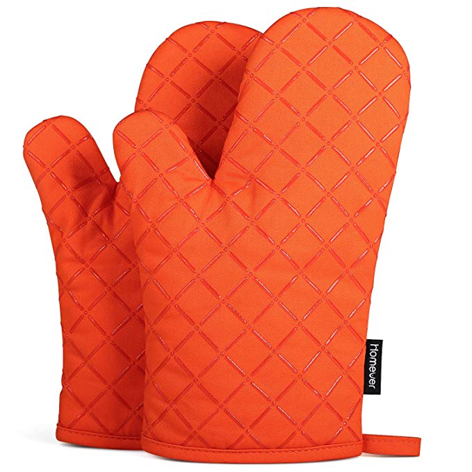 Homever Cotton Oven Glove with Silicone, Heat Resistant to 464° F, Recycled Cotton Infill, Flexibility Non-Slip Kitchen Oven Gloves for Baking and Kitchen, 1 pair (Orange)