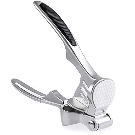 Homarden Garlic Press Mincer Tool - Handheld Garlic Crusher and Masher Kitchen Tool - Heavy Duty Garlic Smasher and Ginger Press - Self Cleaning Garlic Presser with Handle and Soft Rubber Comfort Grip