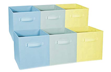 Sorbus Foldable Storage Cube Basket Bin - Great for Nursery, Playroom, Closet, Home Organization (Multi - Blue Green Yellow, 6 Pack)