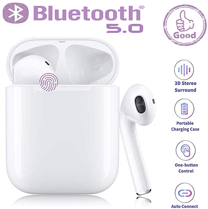 Wireless Earbud Noise-Cancelling Sports Headphones, touchable IPX5 Waterproof Stereo Headphones with Charging case in-Ear HD Mic Headphones with Built-in iPhone Apple Airpod