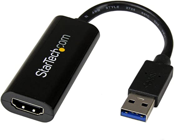 StarTech.com USB 3.0 to HDMI Display Adapter Converter 1080p (1900x1200) Dual / Multi-Monitor Video Cable with External Graphics Card - Supports Windows (USB32HDES), Black