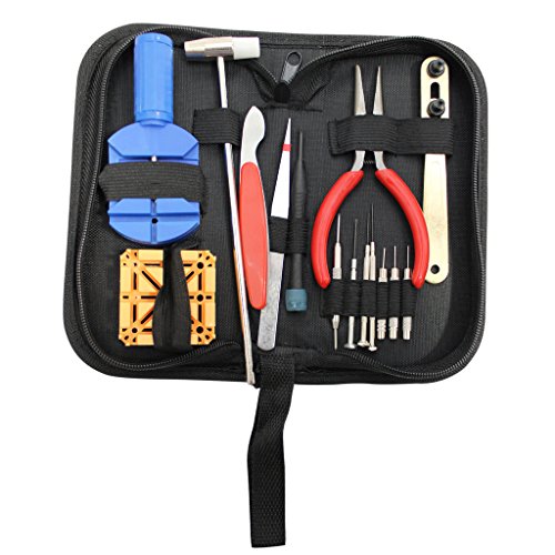 KurtzyTM 14 Piece Watch Tool Kit Repair Set Pin Back Remover Link Change Zip Case