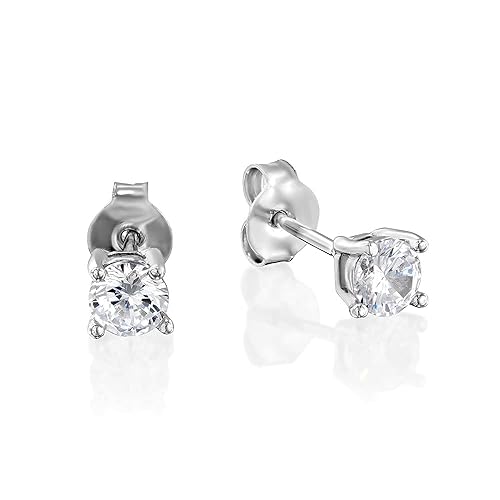 Sterling Silver 925 CZ Diamond Stud Earrings - Tiny Wedding Zircon Post Earrings - Size 4mm