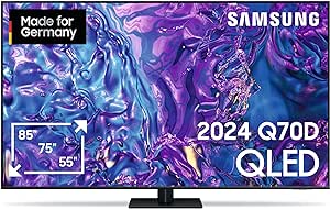 Samsung QLED 4K Q70D Fernseher 55 Zoll, Samsung TV mit AI Quantum Prozessor 4K, 4K AI Upscaling, Samsung Tizen OS, Motion Xcelerator 120 Hz, Smart TV, KI TV, GQ55Q70DATXZG, Deutsches Modell [2024]