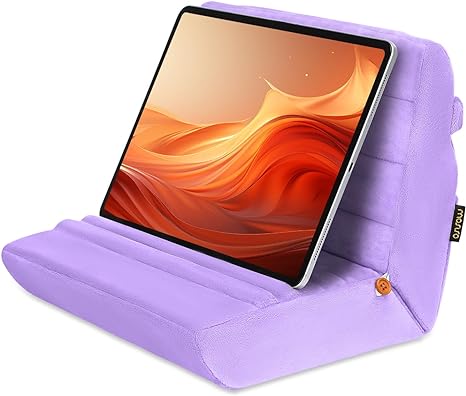 MOSISO Tablet Pillow Stand, Soft Tablet Holder for Lap, Tablet Soft Pad Dock with Pockets & Stylus Slot & 4 Viewing Angles Compatible with iPad Pro 12.9,11,10.5,9.7,Air Mini 6,5,4,3, E-Reader, Purple