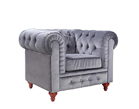 Divano Roma Furniture Classic Scroll Arm Large Accent Chair, Grey