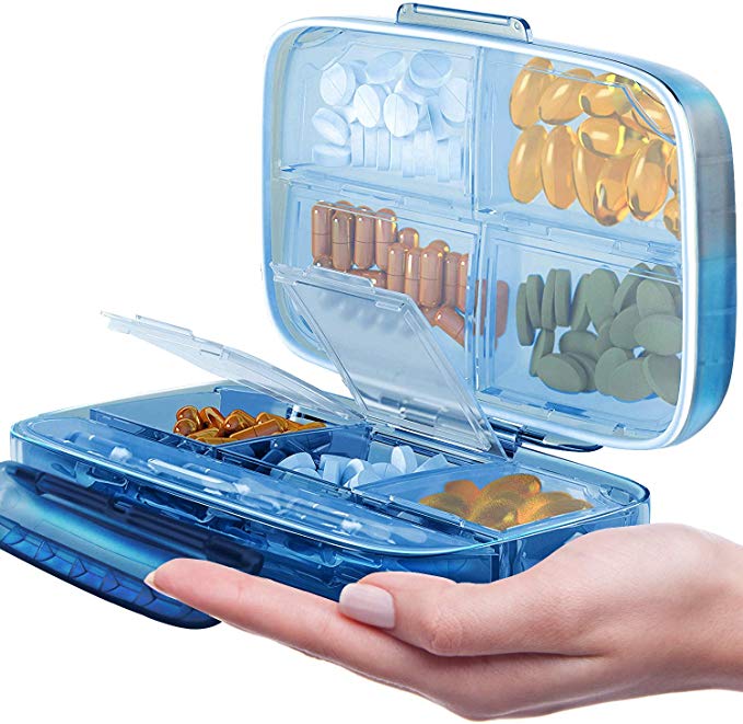 Tobanda Travel Pill Organizer, Moisture Proof Pill Sorter 8 Compartments Airtight Waterproof Pill Box Pill Case Portable Pill Container to Hold Vitamins, Cod Liver Oil, Supplements and Medication