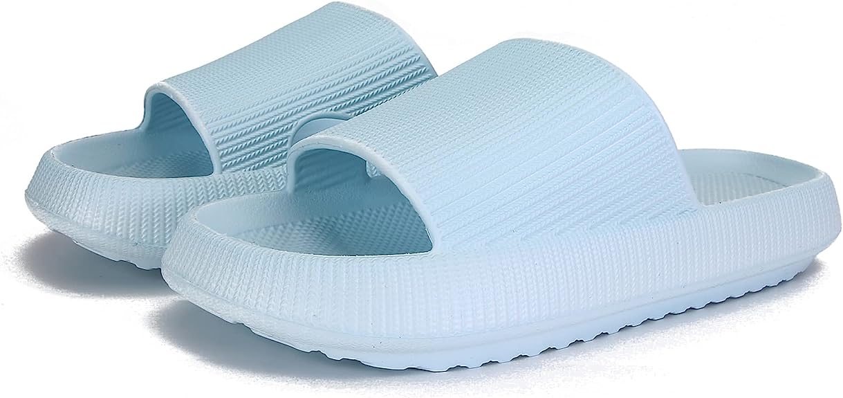 Pillow Slippers, Unisex Shower Bathroom Slipper EVA Massage Foam Super Soft Non-Slip Quick Drying Thick Sole Sandals,Black Open Toe Home Slippers for Women and Men