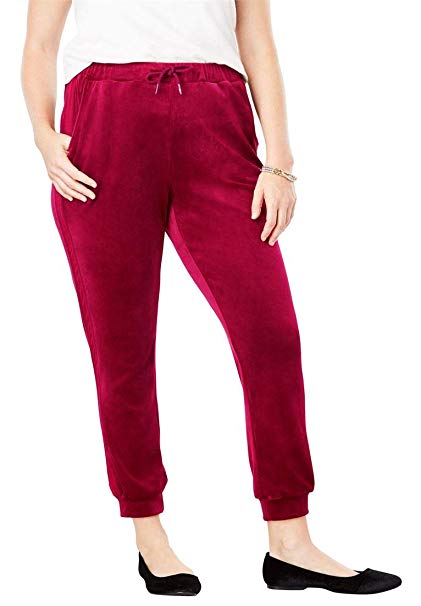 Woman Within Plus Size Side Stripe Velour Jogger Pant