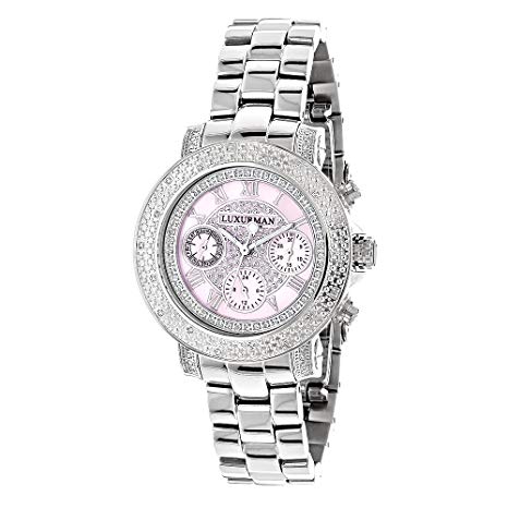 LUXURMAN Ladies Diamond Watch 0.3ct Pink MOP Oversized Womens Watch