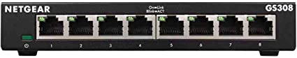 NETGEAR 8 Port Gigabit Network Switch GS308 | Ethernet Switch | Ethernet Splitter | Plug-and-Play | Silent Operation | Desktop or Wall Mount