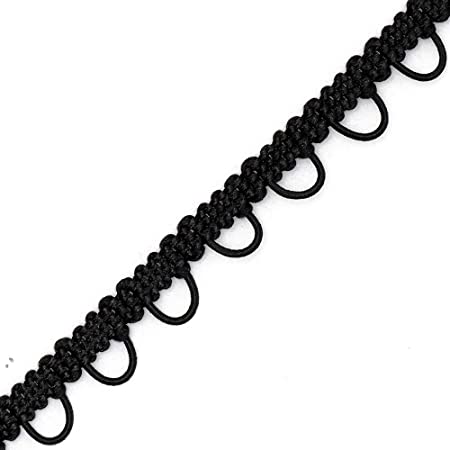2-Yards Petite Braid Trim with Elastic Button Loop for Costume, Crafts and Sewing, TR-12155 (Black)