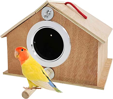 kathson Parakeet Nest Box Bird Nesting House Parrot Breeding Mating Box for Lovebirds Cockatiel Budgie Finch (10.1''x8.5''x7.3'')