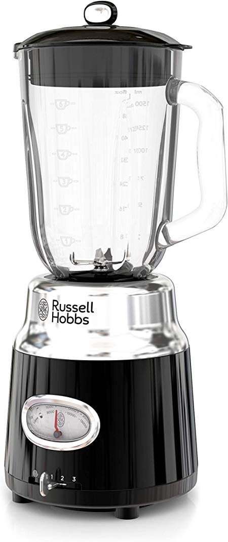 Russell Hobbs BL3100BKR Retro Style 6-Cup Blender, Glass Jar, Black