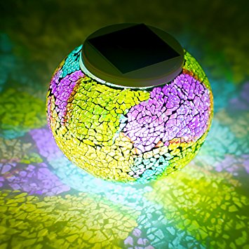 Solar Color Changing Mosaic Glass Table Light,YiaMia Waterproof Glass Ball Lamp for Kid's Room Indoor Yard Home Party Patio Lawn Outdoor Decoration (Colorful)
