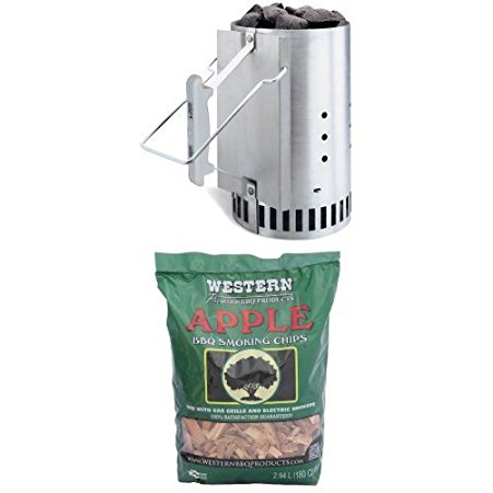 Weber 7416 Rapidfire Chimney Starter and Apple Smoking Chips Bundle