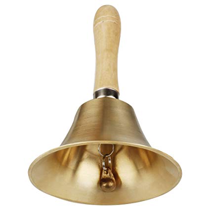 MyLifeUNIT Solid Brass Hand Bell with Wooden Handle for School and Hotel Service