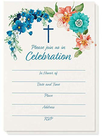 50-Pack Religious Invitations - Christian Invitation Cards, Ideal for Christening, Baptism, Holy Confirmation, Church Events, V-Flap Envelopes Included, 5 x 7 Inches