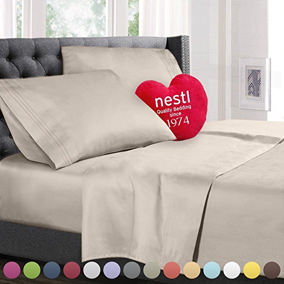 Twin XL Size Bed Sheets Set Beige, Highest Quality Bedding Sheets Set on Amazon, 4-Piece Bed Set, Deep Pockets Fitted Sheet, 100% Luxury Soft Microfiber, Hypoallergenic, Cool & Breathable